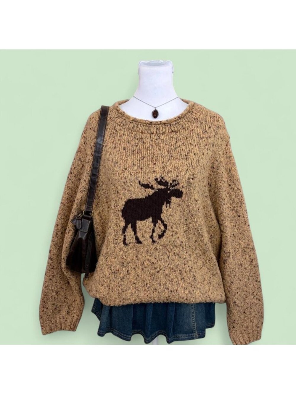 y2k moose granola girl roll neck sweater